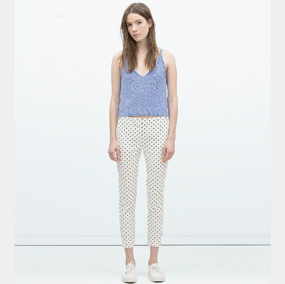 ZARA Polka Dot Ankle Crop Slim Pant - Picture 3 of 6
